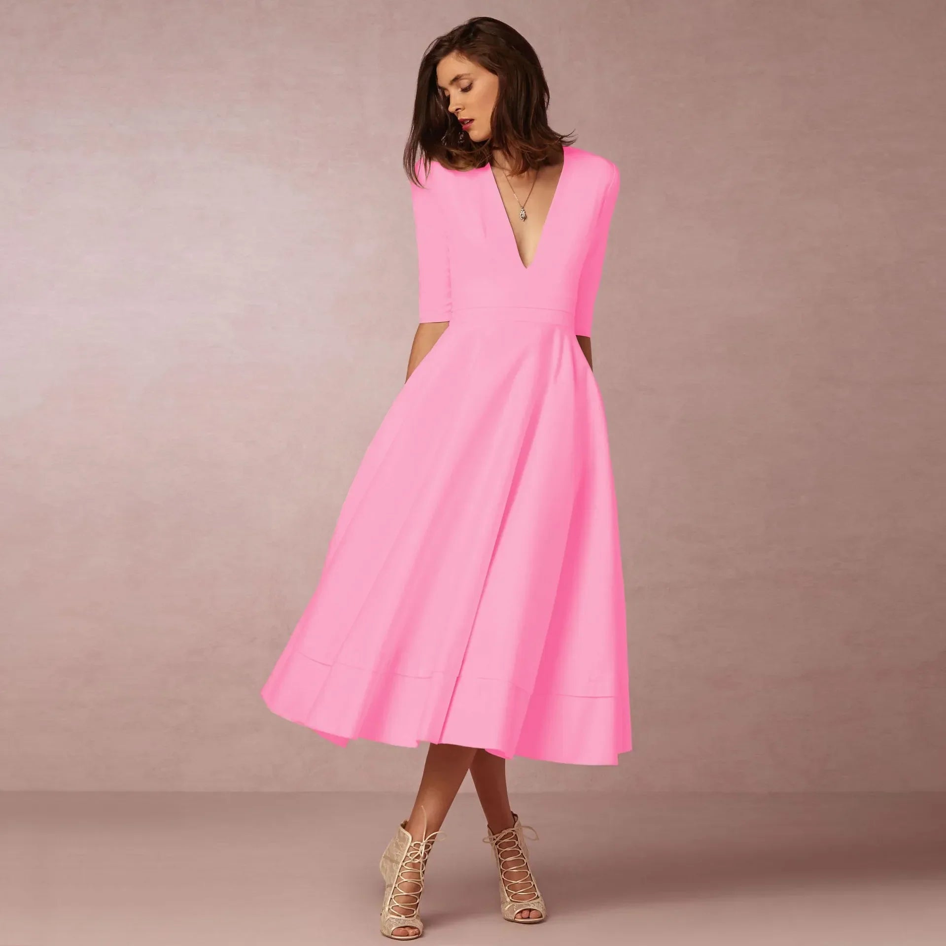 Ivoire Robe Midi Femme – Robe Cintrée en Coton avec Coupe Élégante