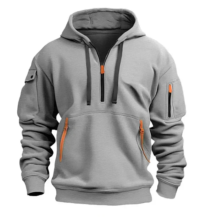 Felpa con cappuccio da uomo Mario - Moderna mezza zip, tasche multiple e stile casual