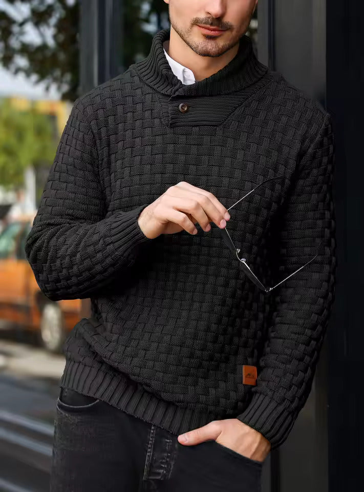 Aaron Pull Homme Col Montant – Maille Épaisse, Chaud & Élégant avec Boutons en Bois