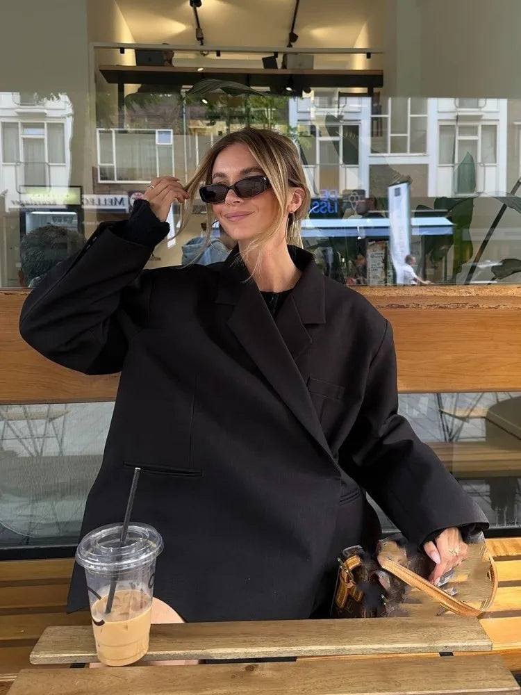 Morgan Blazer Oversize Femme – Veste Chic Longue à Revers Structuré & Coupe Décontractée
