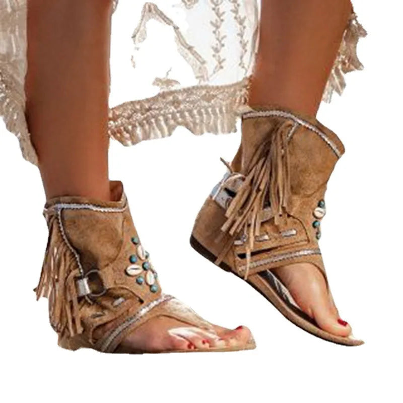 Sandali bohémien da donna Katherine - Sandali estivi con frange e perline per un look libero