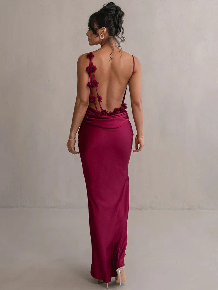 Abito da sera da donna Marie - Lungo in raso, scollo a bandiera, spalline sottili - Abito elegante e aderente per eventi formali