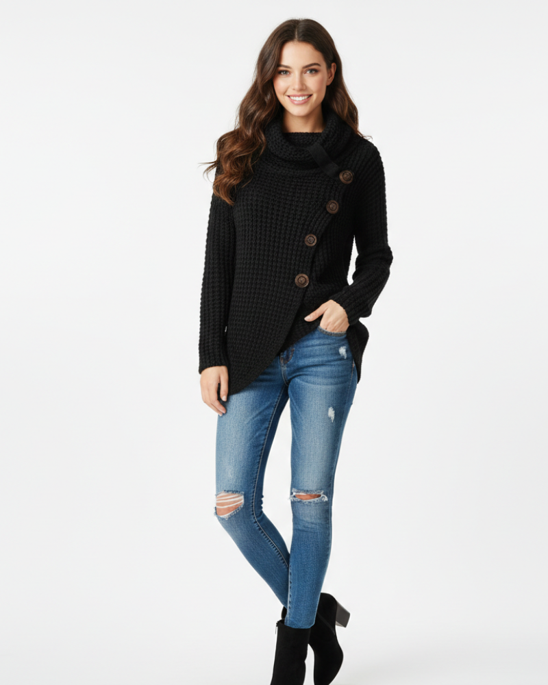 Кардиган Хейлі жіночий з високим коміром оверсайз – сучасний светр на ґудзиках з м’якої в’язки