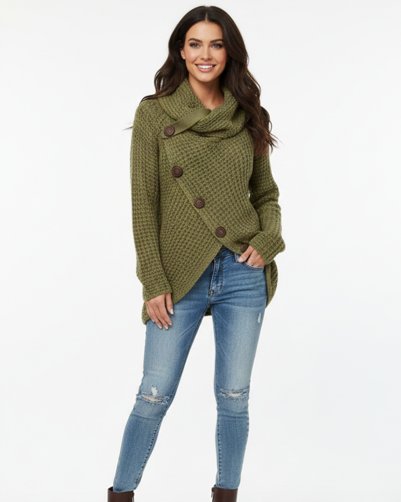 Кардиган Хейлі жіночий з високим коміром оверсайз – сучасний светр на ґудзиках з м’якої в’язки