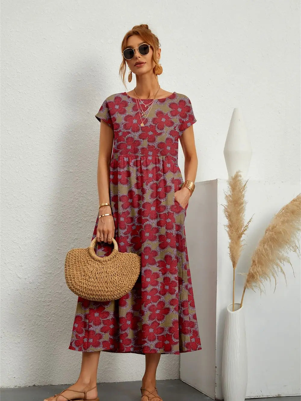 Abito midi da donna Remi - Abito floreale con vestibilità rilassata ed eleganza estiva naturale