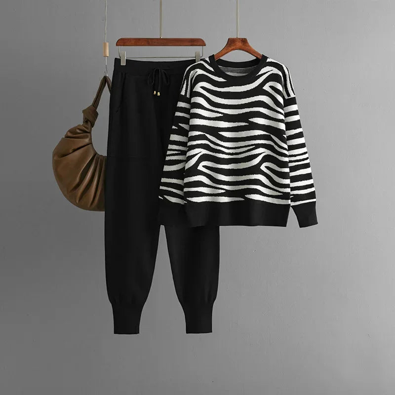 Delaney Ensemble Femme en Cachemire – Motif Zébré Chic, Doux & Confortable