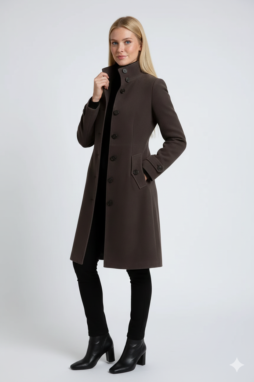Sandy Trenchcoat Femme – Manteau Hiver avec Col Haut & Coupe Cintrée Élégante
