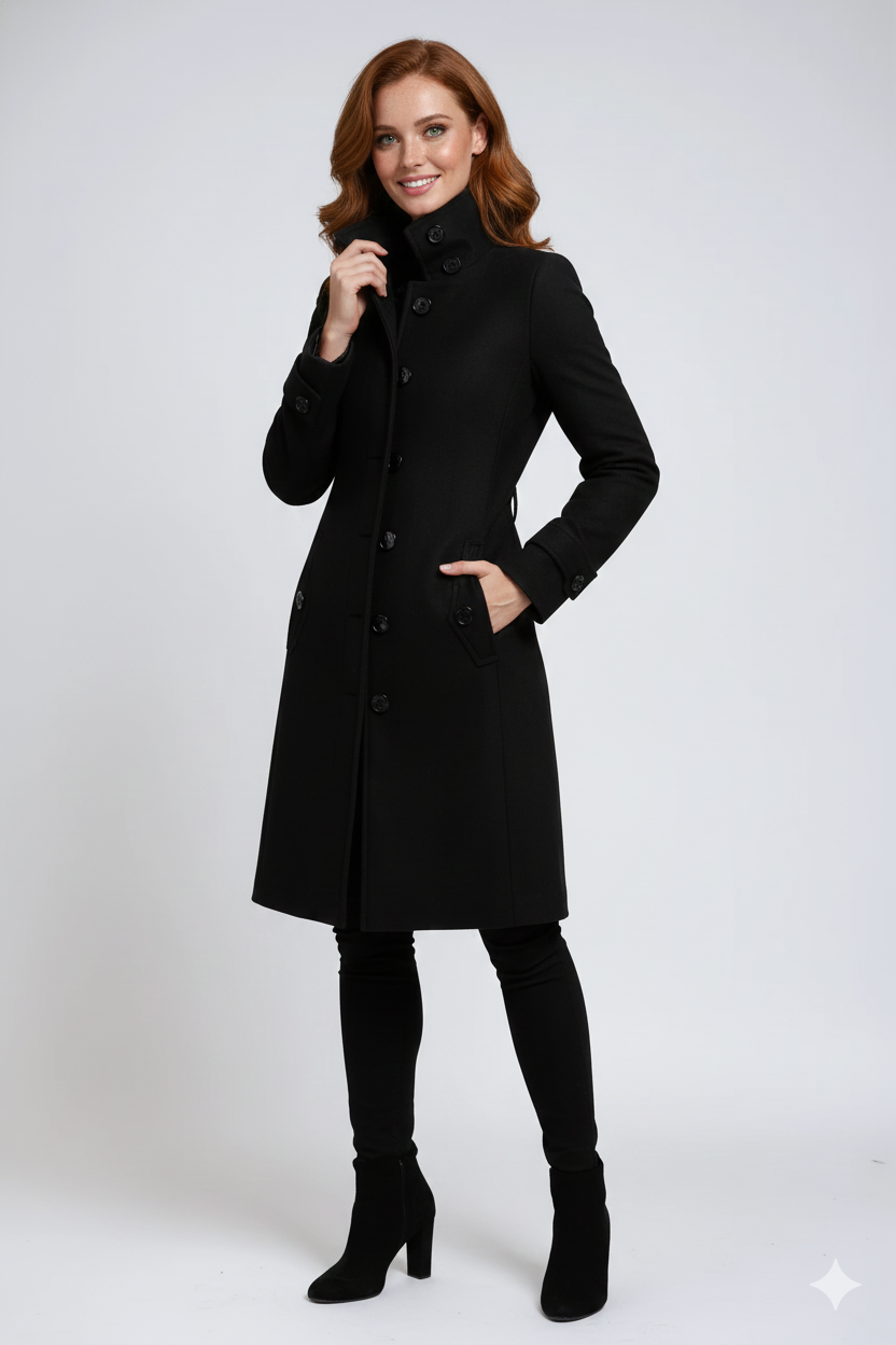 Sandy Trenchcoat Femme – Manteau Hiver avec Col Haut & Coupe Cintrée Élégante