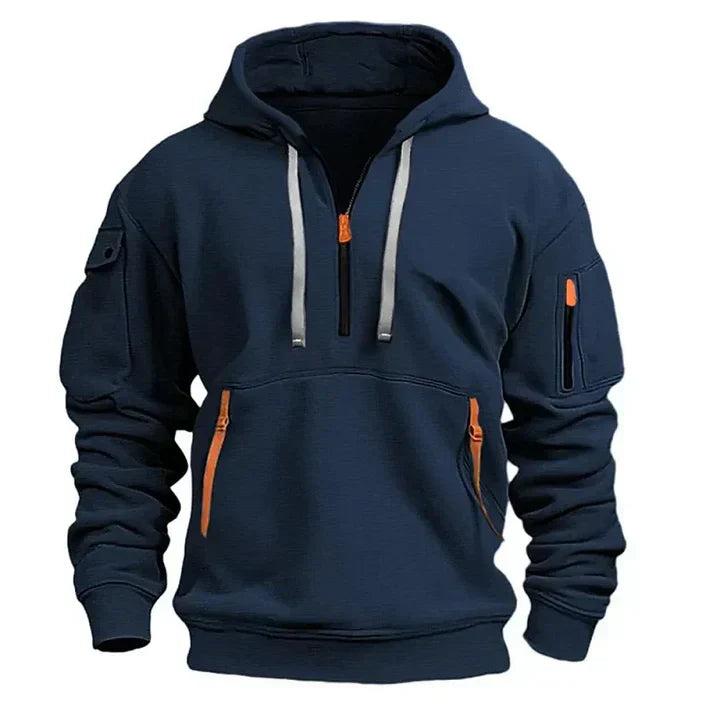 Felpa con cappuccio da uomo Mario - Moderna mezza zip, tasche multiple e stile casual