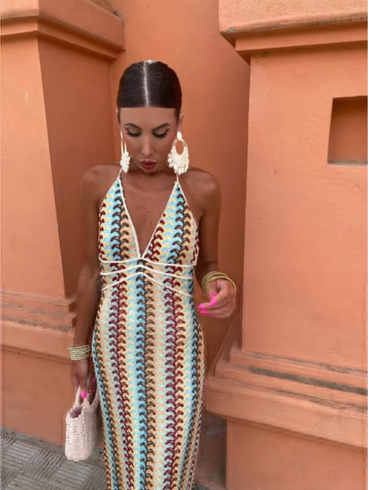 Aphrodite Robe de Soirée Femme – Élégante Robe Dos Nu avec Décolleté en V & Coupe Aérienne pour les Fêtes d’Été