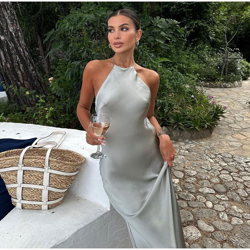 Abito lungo da donna Géraldine - Abito lungo senza maniche con elegante schiena scoperta per un'estate chic