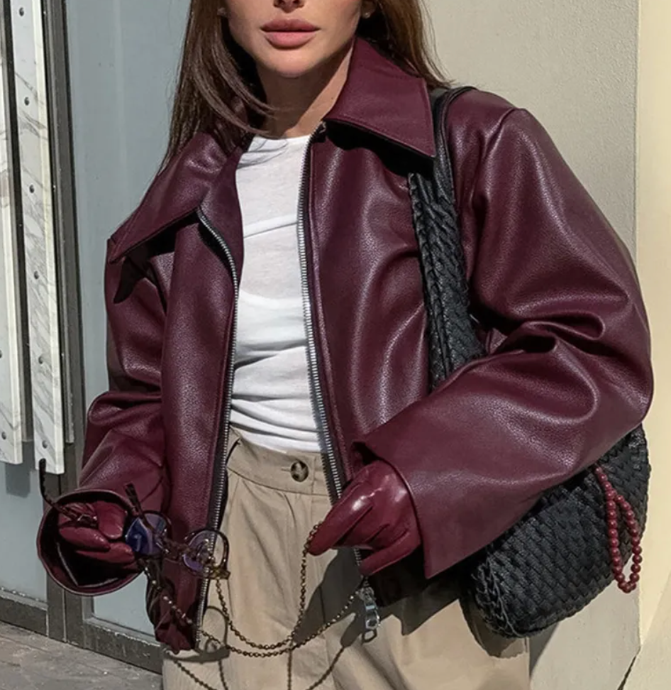 Celeste Veste Bomber Femme en Similicuir – Coupe Oversize Tendance avec Col Classique