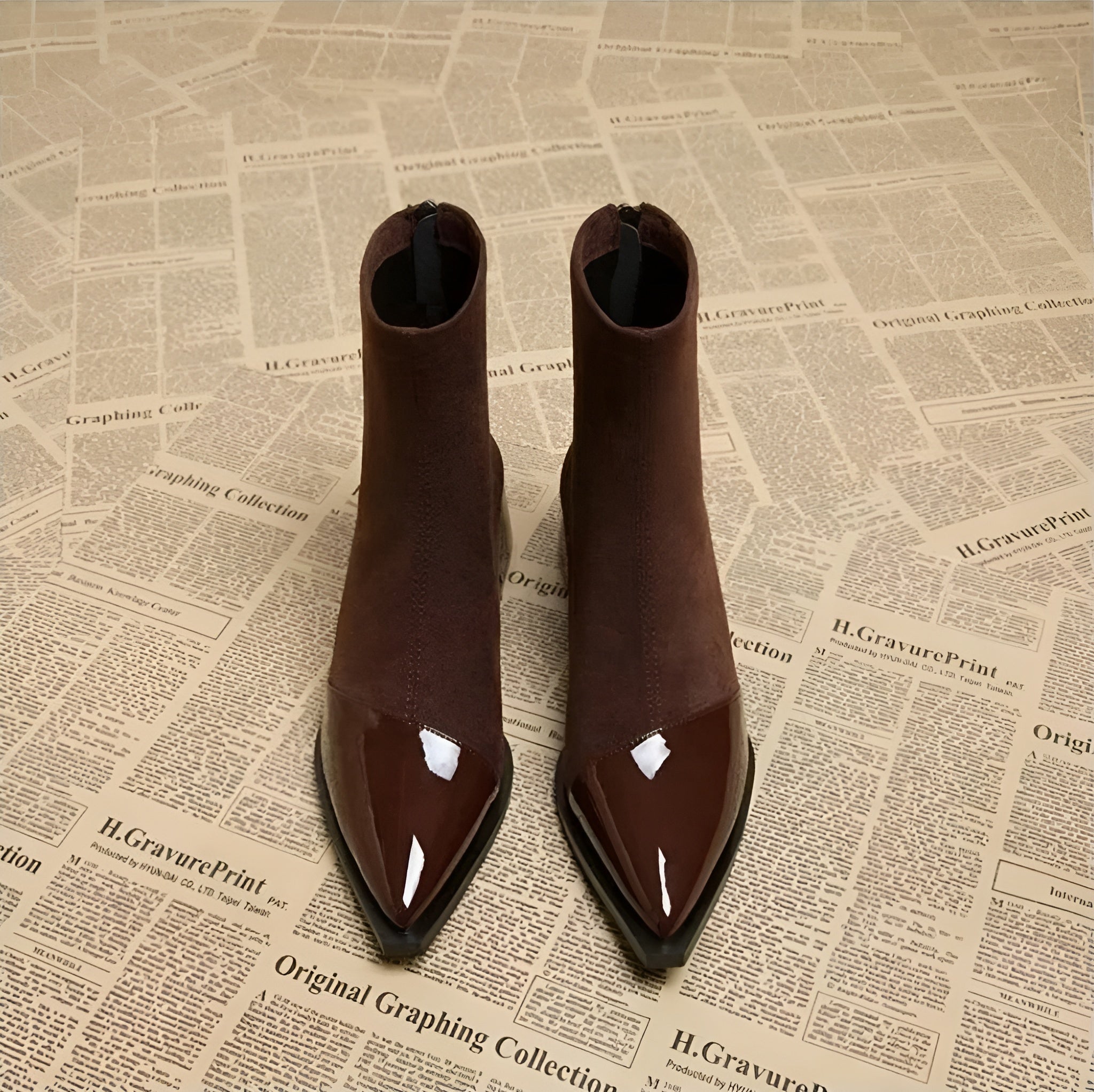 Gracia Bottines Femme – Boots Élégantes en Daim avec Détails Vernis & Talon Bloc Confortable