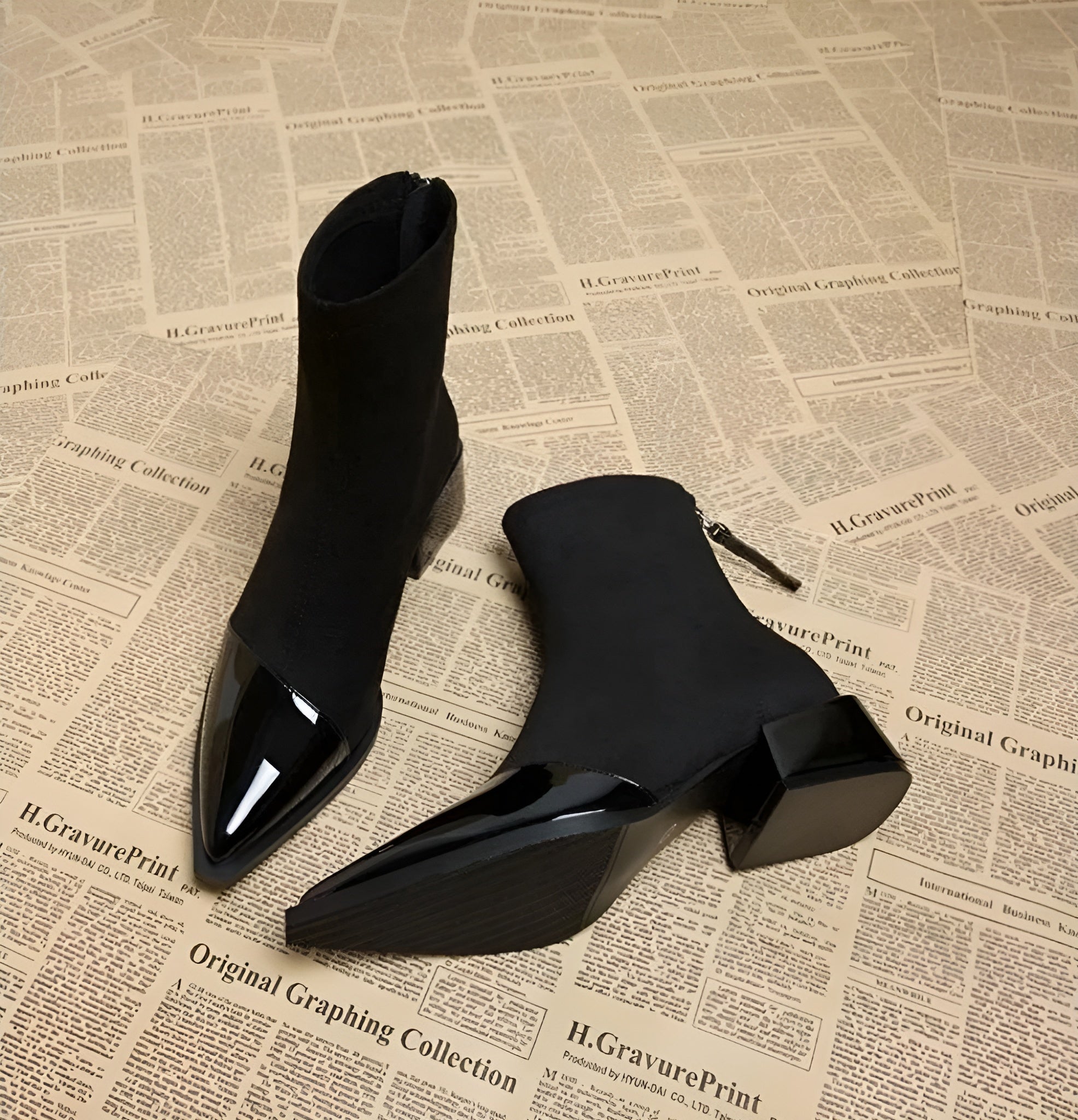 Gracia Bottines Femme – Boots Élégantes en Daim avec Détails Vernis & Talon Bloc Confortable