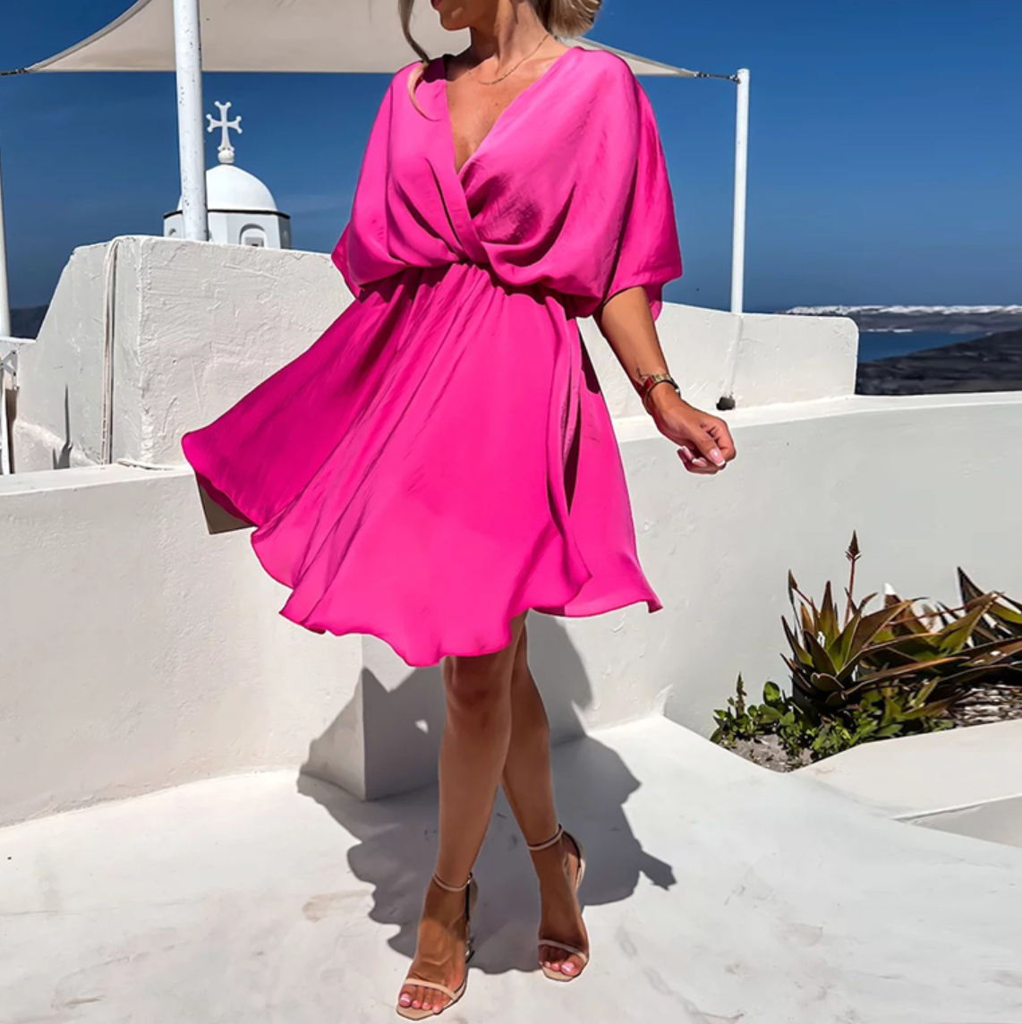 Abito in chiffon da donna Brooklyn - Elegante abito con volant, dettaglio intrecciato e vestibilità leggera