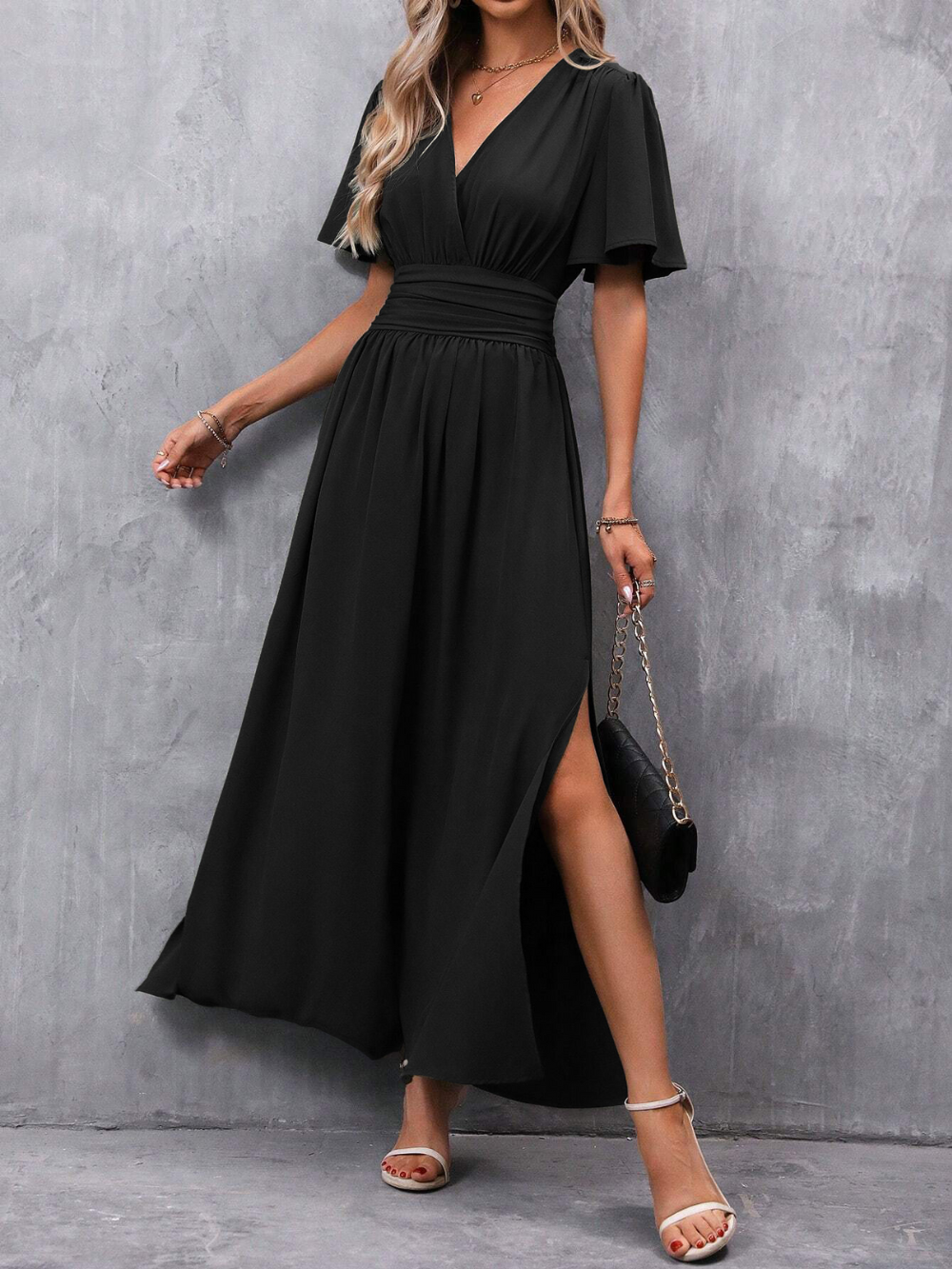 Abito lungo da donna Eliza - Abito elegante con cintura e gonna fluida per occasioni di lusso