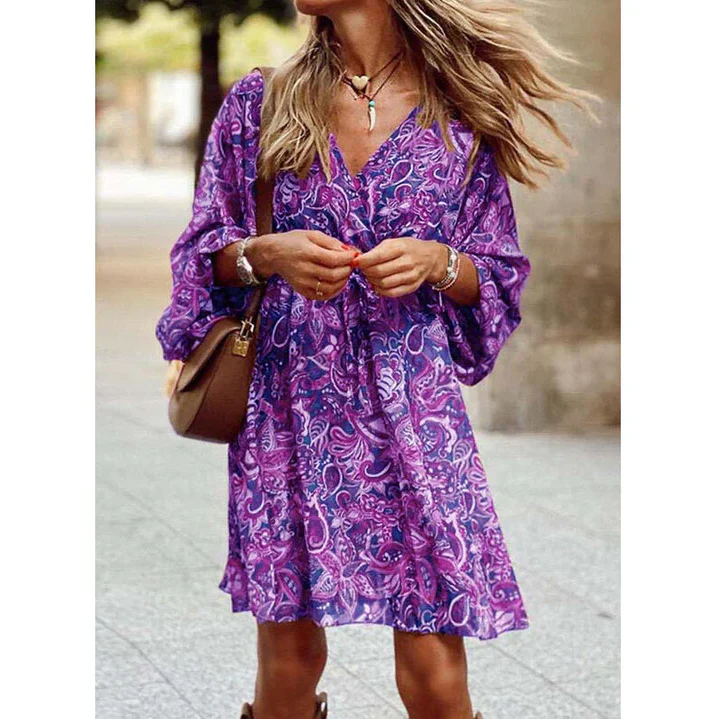 Blessy Robe Bohème Femme – Robe Longue Fluide à Manches Légères & Style Estival Décontracté