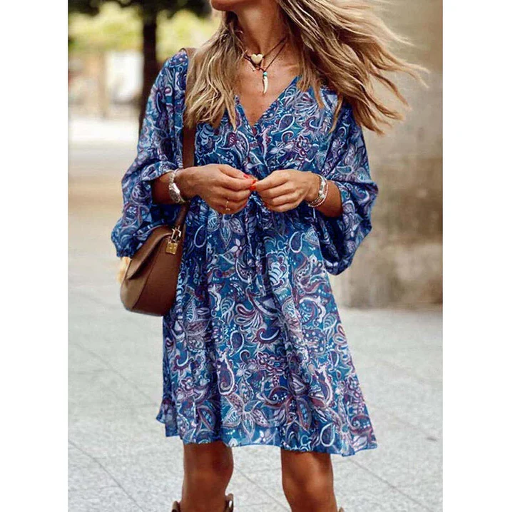 Blessy Robe Bohème Femme – Robe Longue Fluide à Manches Légères & Style Estival Décontracté