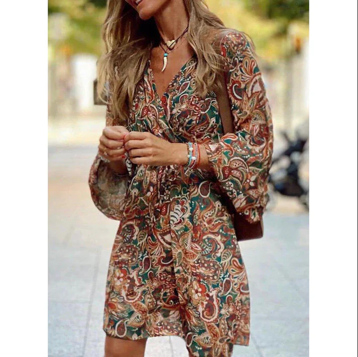 Blessy Robe Bohème Femme – Robe Longue Fluide à Manches Légères & Style Estival Décontracté