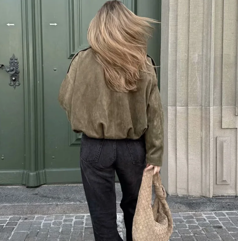 Elliana Veste Femme – Veste Ample Effet Daim avec Poches Pratiques pour Automne/Hiver