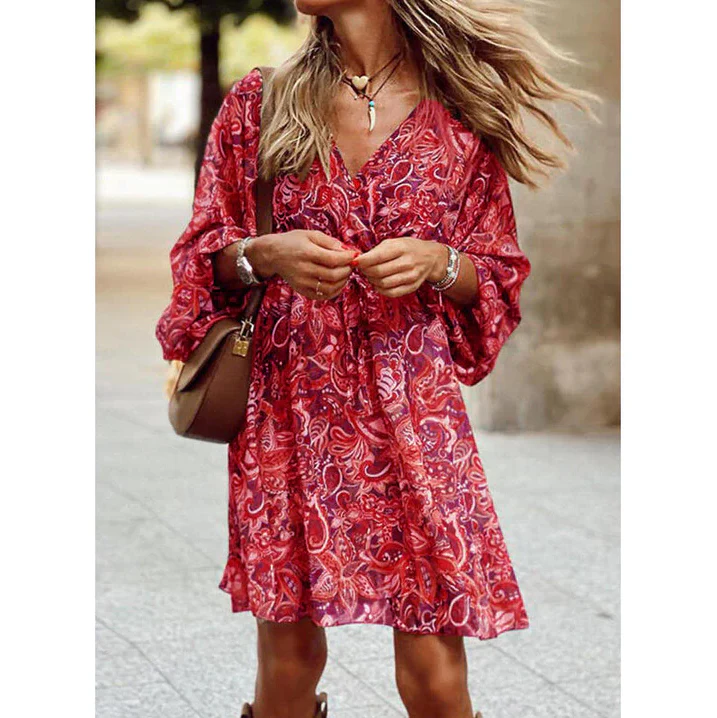 Blessy Robe Bohème Femme – Robe Longue Fluide à Manches Légères & Style Estival Décontracté