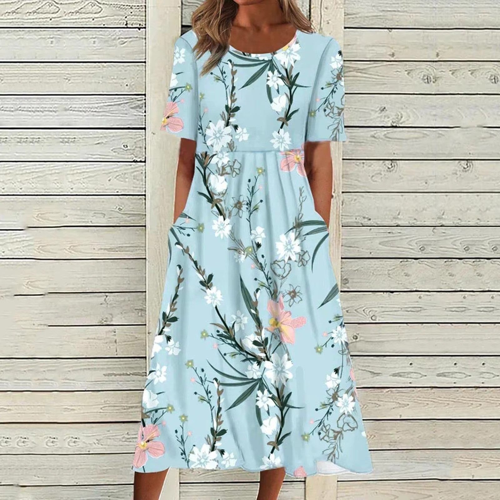 Liva Robe Midi Femme – Robe Blanche à Motif Fleuri avec Tissu Aéré & Coupe Ample Confortable