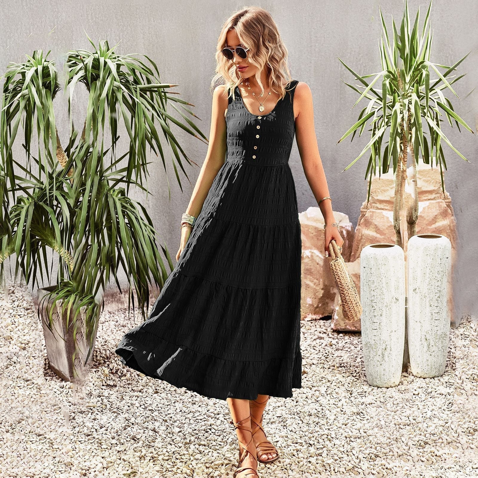 Abito estivo bohémien da donna Isla - Abito lungo e ampio con dettagli fatti a mano e look femminile