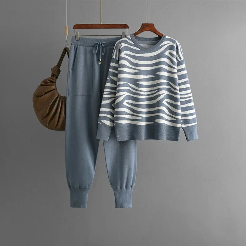 Delaney Ensemble Femme en Cachemire – Motif Zébré Chic, Doux & Confortable
