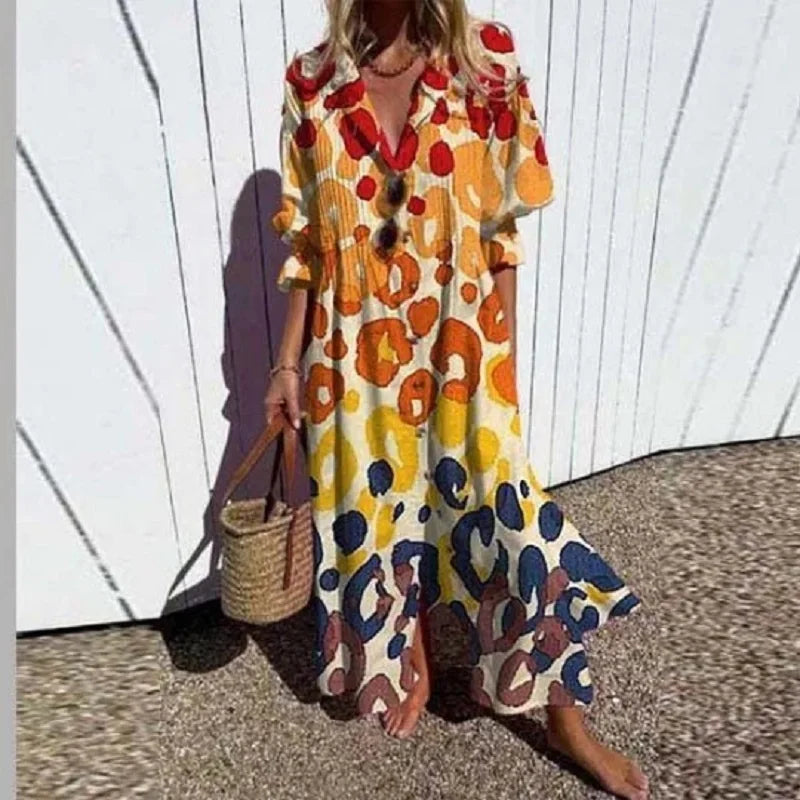Abito lungo bohémien da donna Melissa - Scollo a V profondo, silhouette fluida e leggera per l'estate