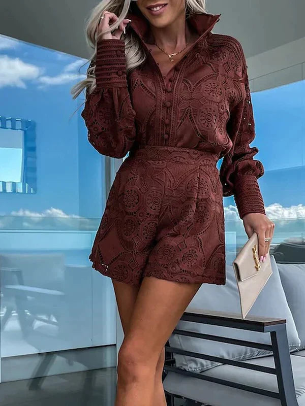 Completo in pizzo da donna Maélie - Completo estivo in stile Ibiza con top e pantaloncini leggeri 