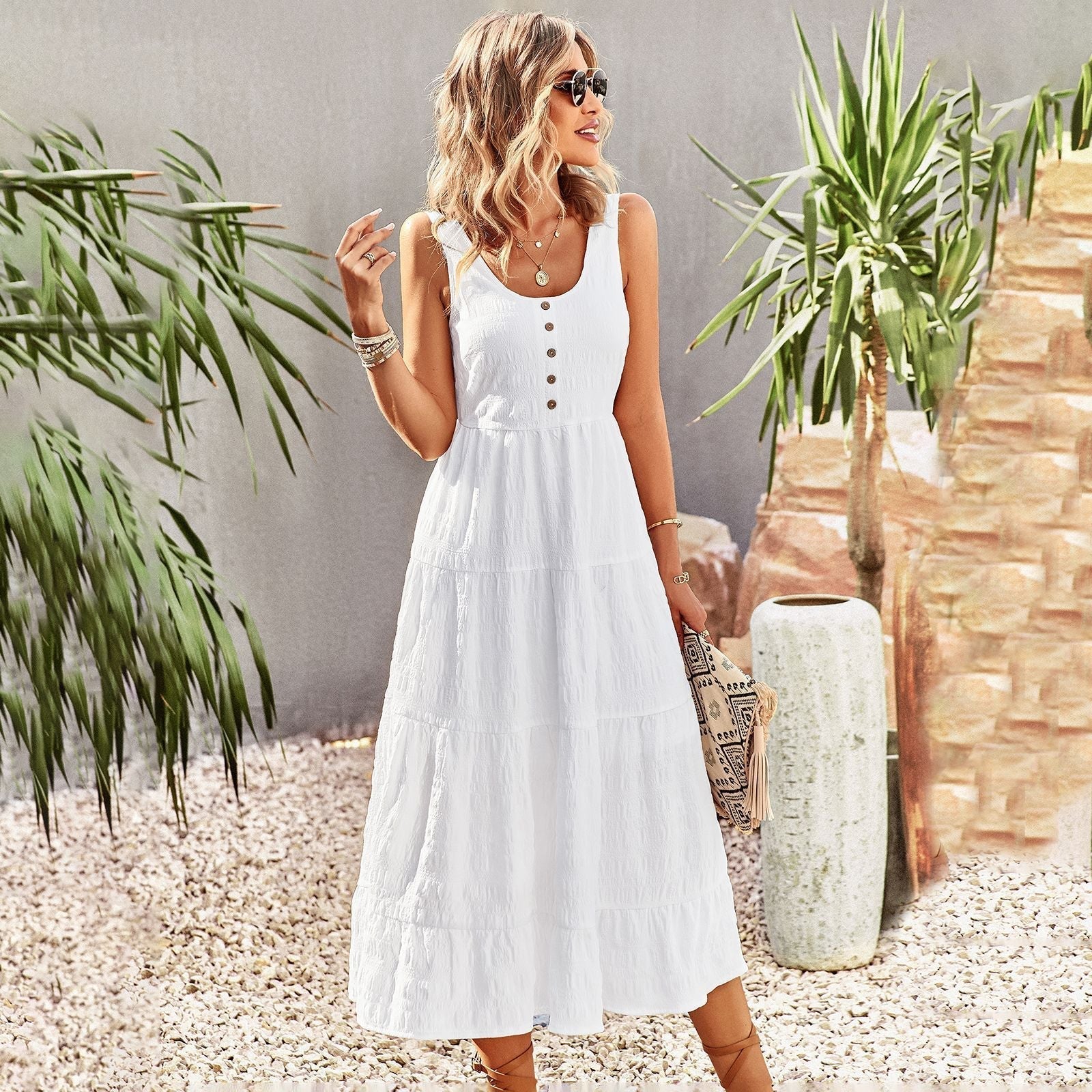 Abito estivo bohémien da donna Isla - Abito lungo e ampio con dettagli fatti a mano e look femminile