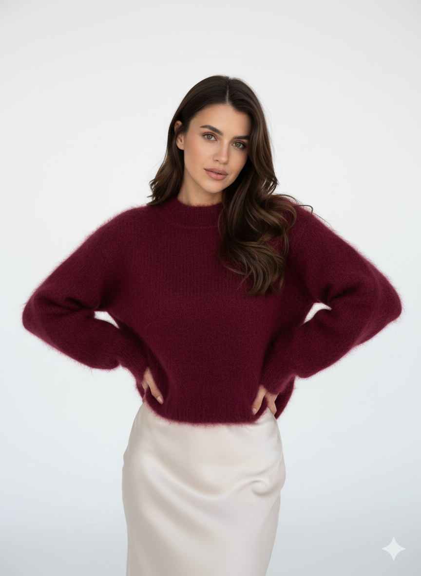 Donna Maglione Oversize Femme – Felpa Girocollo Morbida in Misto Mohair con Taglio Confortevole