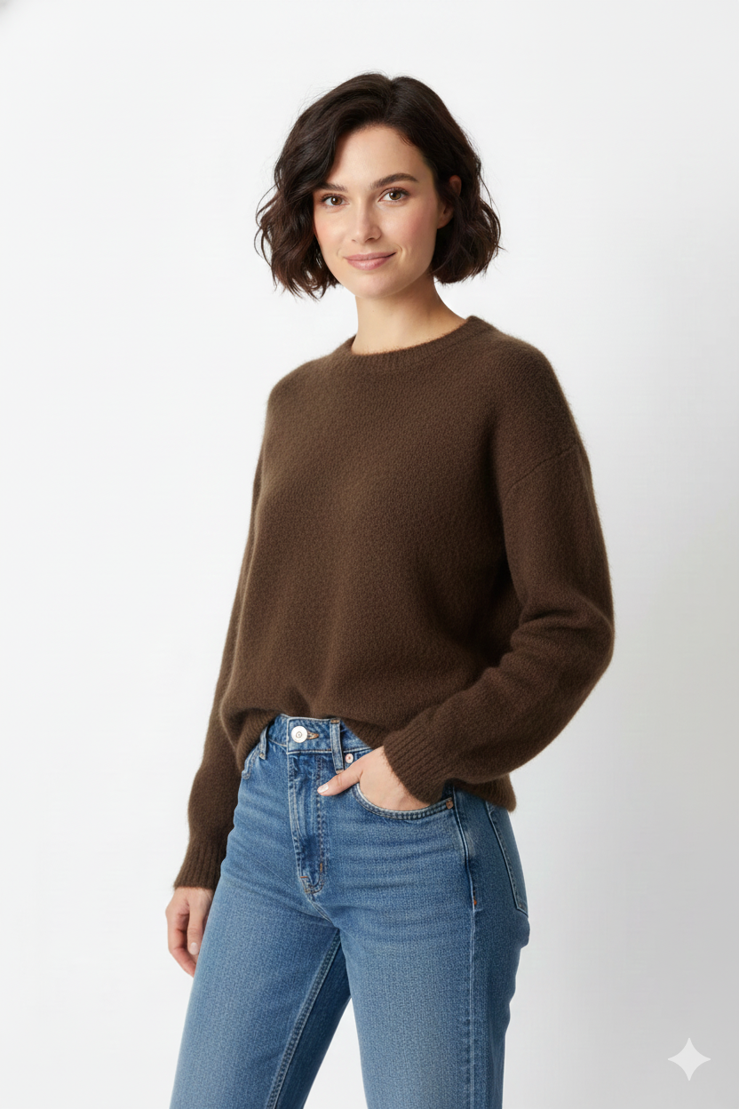 Donna Maglione Oversize Femme – Felpa Girocollo Morbida in Misto Mohair con Taglio Confortevole