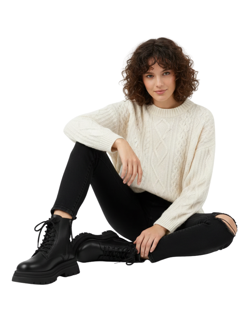 Botas Madeline para Mulher com Atacadores – Sola Espessa Estável, Estilo de Combate e Visual Urbano