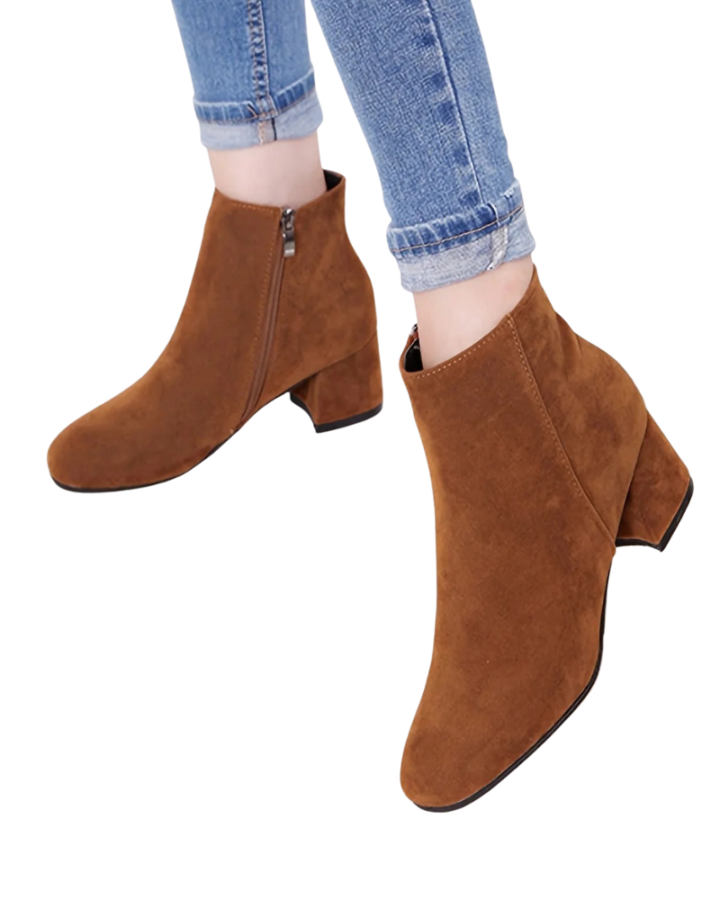 Emmery Dámské Kotníkové Boty z Semiše – Pohodlný Blokový Podpatek a Nadčasový Styl