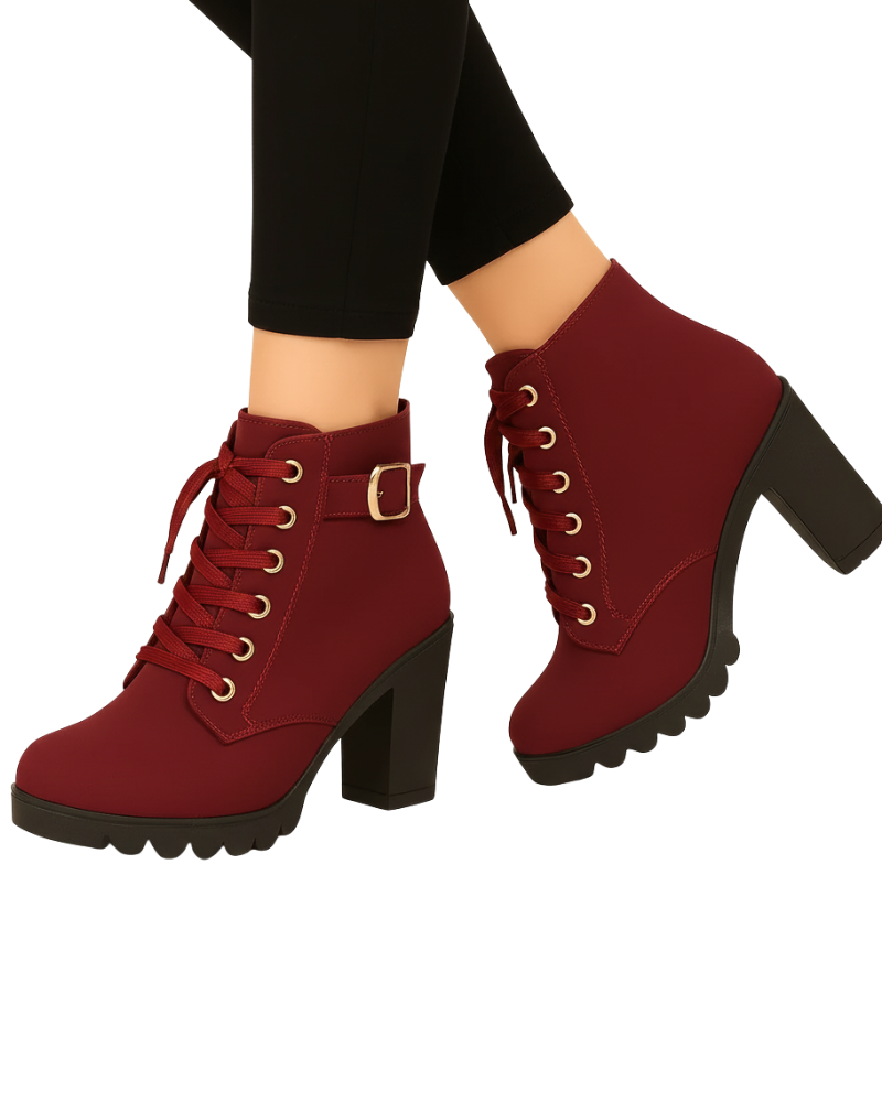 Luciana Bottines Femme Style Martin à Boucle Métallique – Talon Épais Confortable & Style Moderne