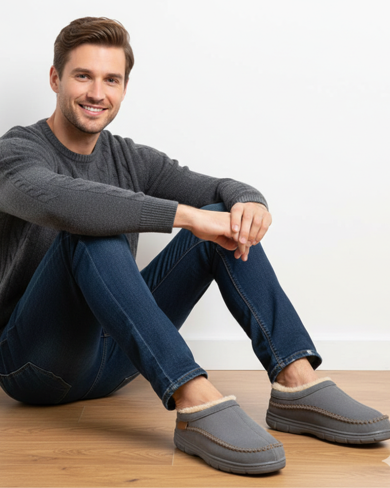 Leon heren pantoffels gevoerd met pluche – warme, antislip en comfortabele pantoffels
