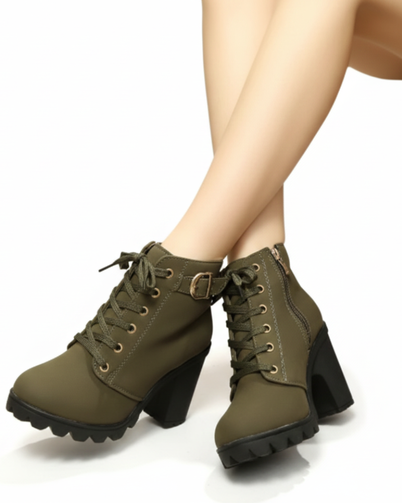 Luciana Bottines Femme Style Martin à Boucle Métallique – Talon Épais Confortable & Style Moderne