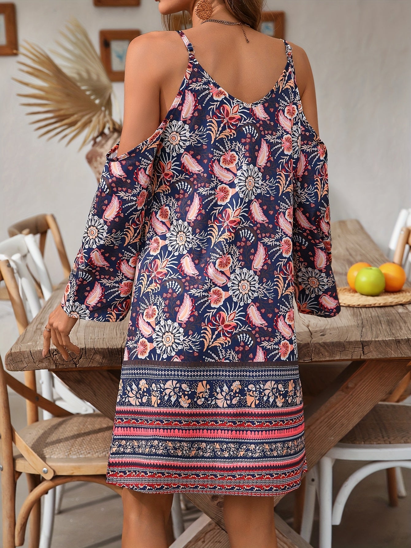 Abito da donna Soleandra - Abito midi bohémien senza maniche con stampa vintage chic estiva
