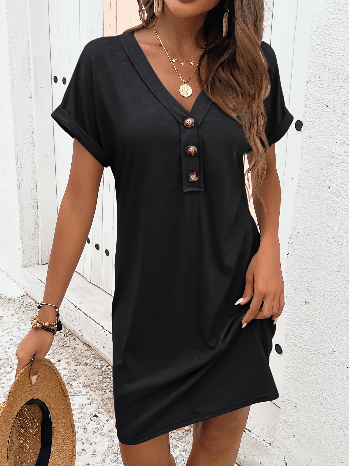 Abito midi da donna Solessa – Abito estivo leggero con bottoni e vestibilità fluida ed elegante
