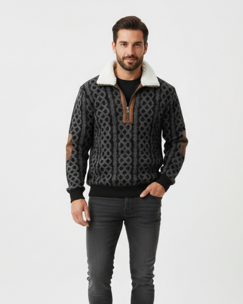 Quade férfi pulóver dupla gallérral – Szigetelő kötött anyag, tartós kényelem és letisztult stílus