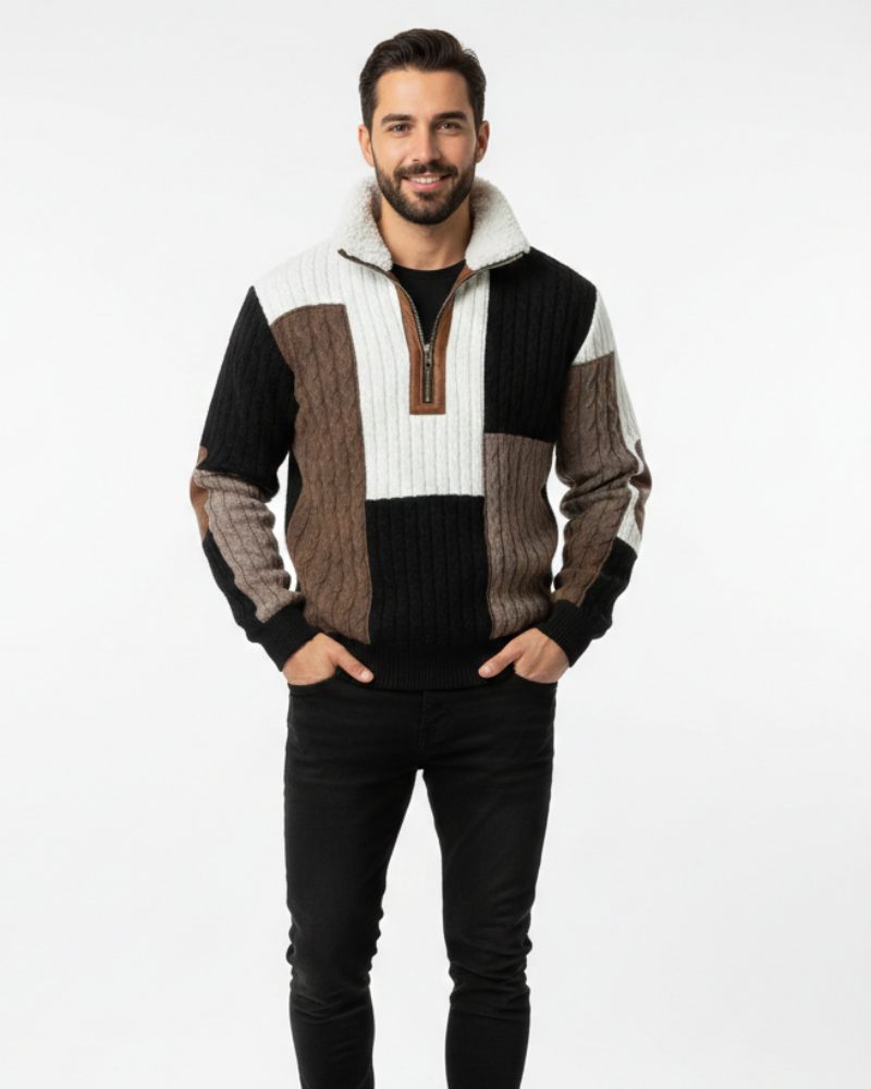 Quade férfi pulóver dupla gallérral – Szigetelő kötött anyag, tartós kényelem és letisztult stílus