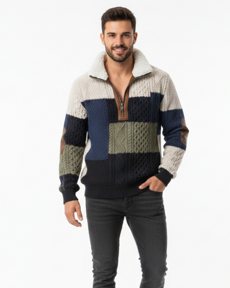 Quade férfi pulóver dupla gallérral – Szigetelő kötött anyag, tartós kényelem és letisztult stílus