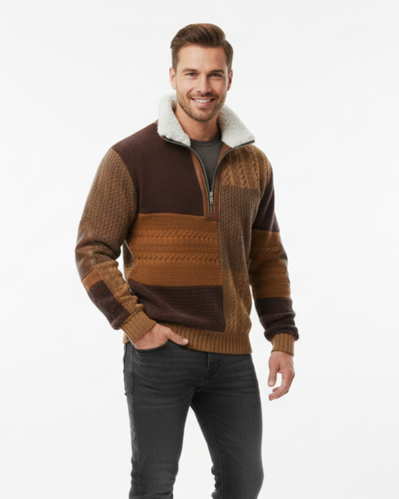 Quade férfi pulóver dupla gallérral – Szigetelő kötött anyag, tartós kényelem és letisztult stílus