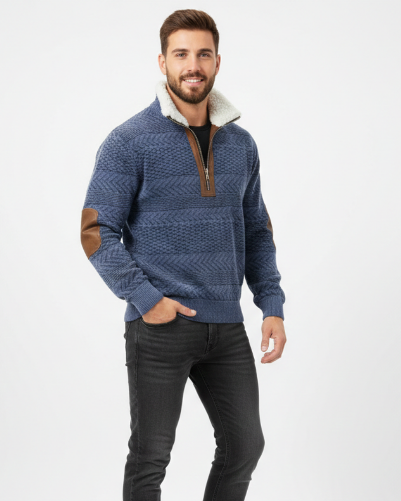 Quade férfi pulóver dupla gallérral – Szigetelő kötött anyag, tartós kényelem és letisztult stílus