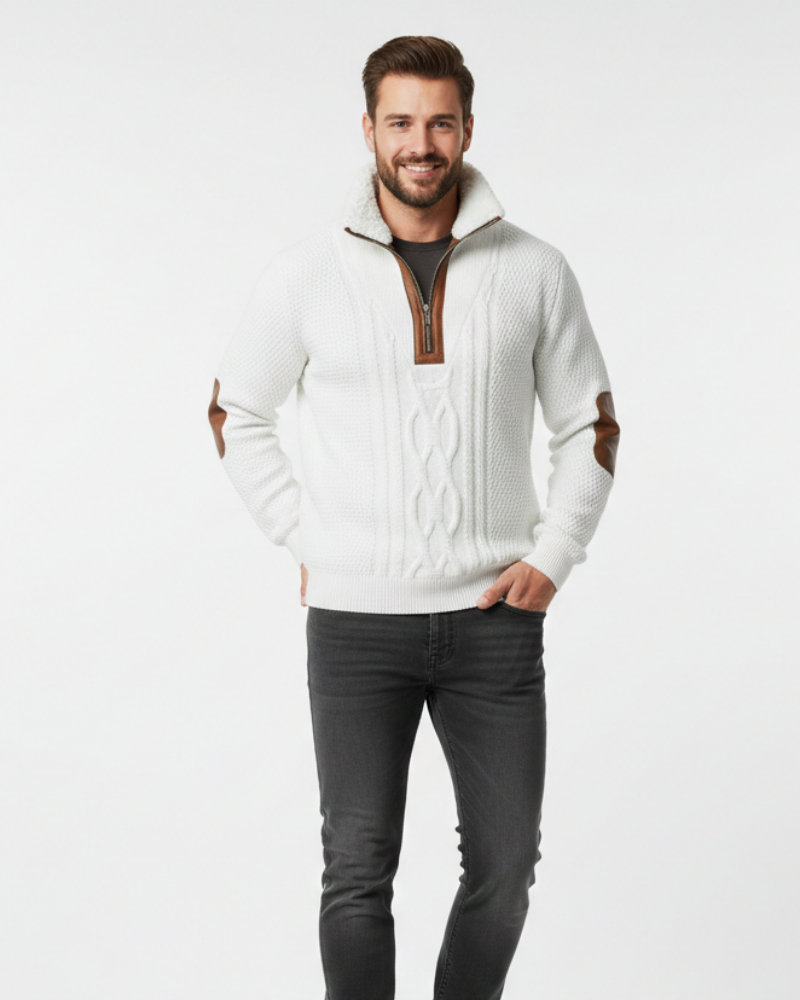 Quade férfi pulóver dupla gallérral – Szigetelő kötött anyag, tartós kényelem és letisztult stílus