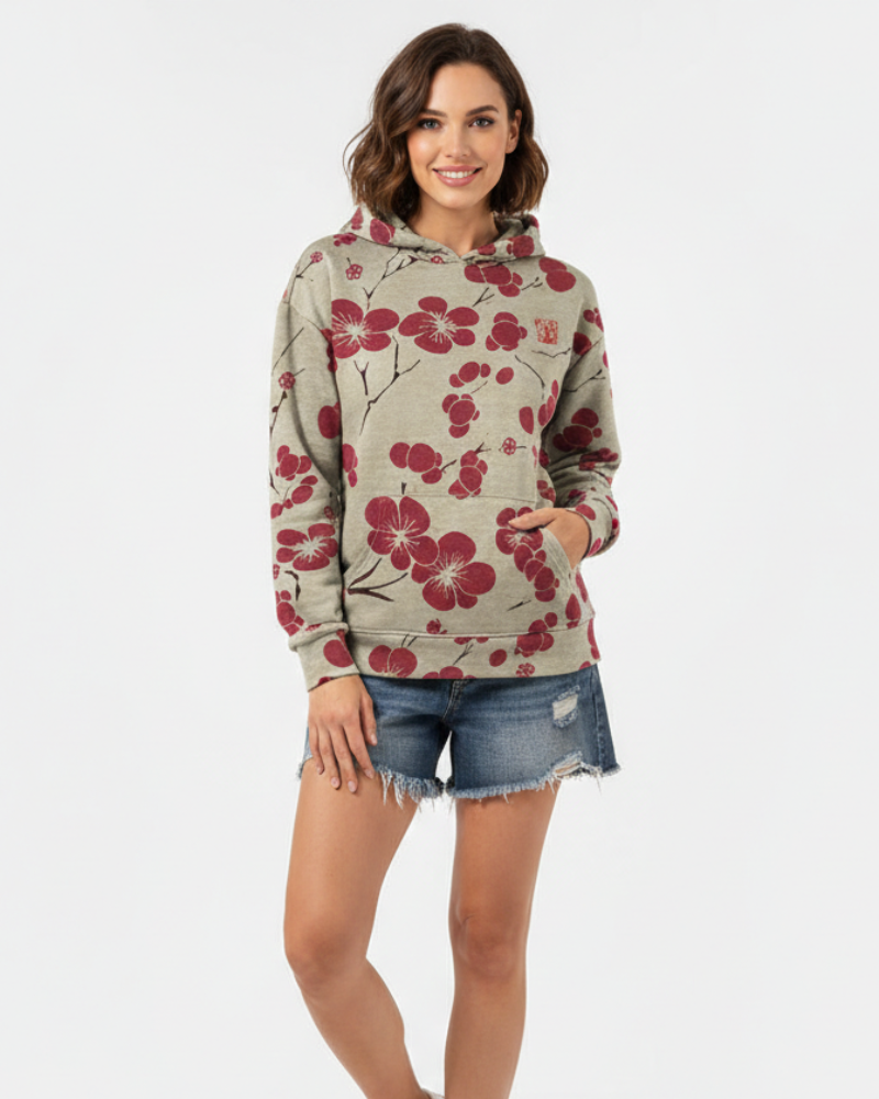 Imelda Sweat com Capuz Mulher – Camisola Suave com Estampa de Flores e Estilo Descontraído