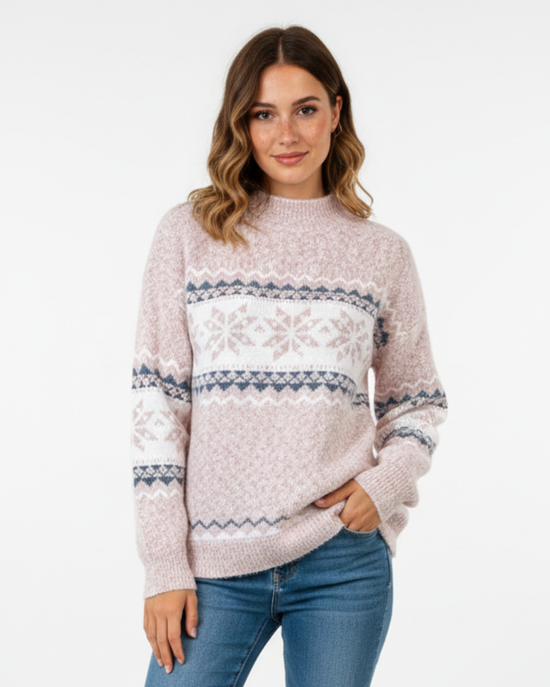 Graciela  Pull Femme Norvégien – Maille Laine Chaude Motif Flocons Scandinave