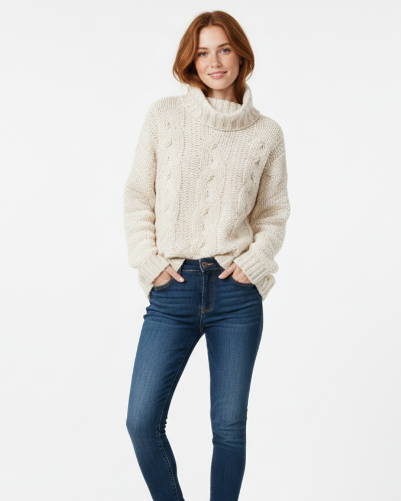 Gracey Maglione a Collo Alto Donna – Maglia Intrecciata Taglio Ampio Elegante per l’Inverno