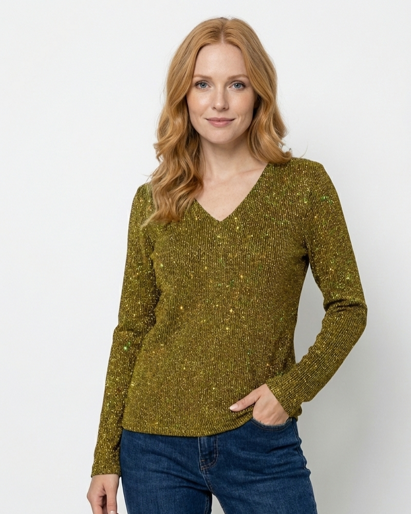 Zane Original ženska bluza s V-izrezom – lagana elegantna bluza s šljokicama za proljeće i ljeto